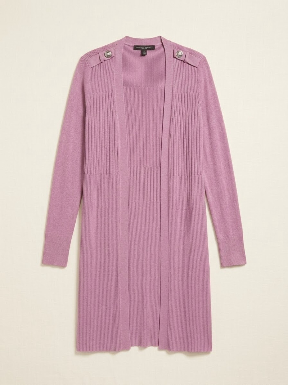 White House Black Market Cardigan M Ribbed Longline Mauve Pink